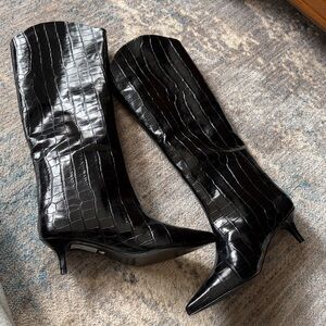 SCHUTZ Maryana Low Black Croc Tall Boots